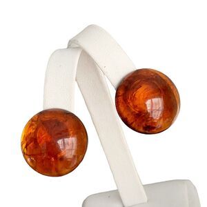 Vintage swirled root beer apple juice Bakelite amber dome clip on button earring